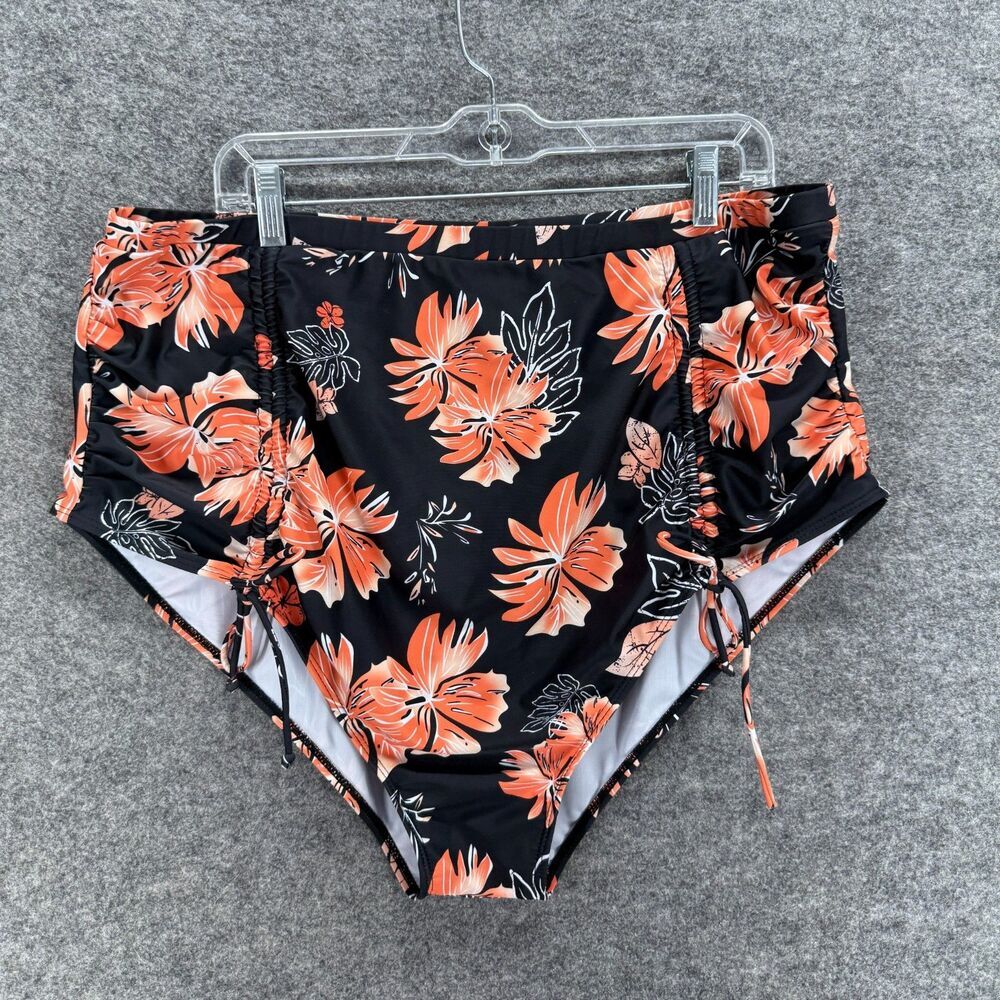 Unbranded Bikini Botton Women 24W Plus Black Floral Lined High Rise Swimwear